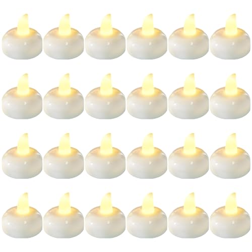 Image of 24pcs Warm White Flameless Waterproof LED Floating Candles,Battery Powered Outdoor Waterproof Flashing Tea lamp Voting Candle for Aquatic Ambiance - Wedding, Party, Spa