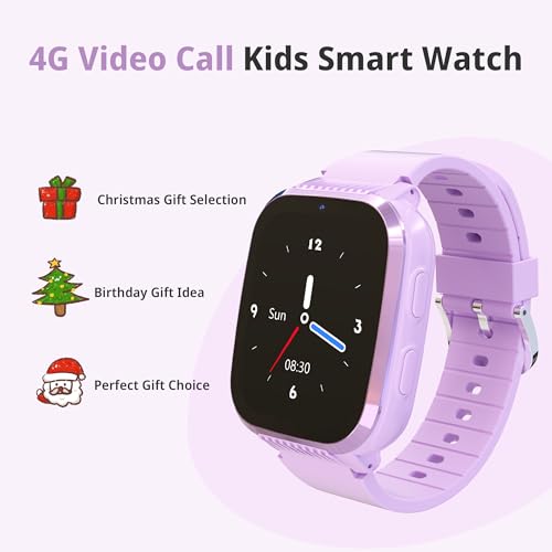 Image of 4G Kids Smart Watches Girls with GPS Tracker & Video Calling Texting Kids Cell Phone Watch Age 5-12, 12 /24 Hr One-Key SOS Call Voice Chat Alarm Clock Camera Pedometer Sport Mode Birthday Gifts(Purple)