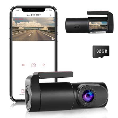 Dash Cam Front with 32GB SD Card Mini WiFi DashCam for Cars 1080P 0.96″ Mini Screen Car Dash Camera with 24H Parking Monitor, Super Night Vision, Loop Recording, App Control, 140° Wide-Angle