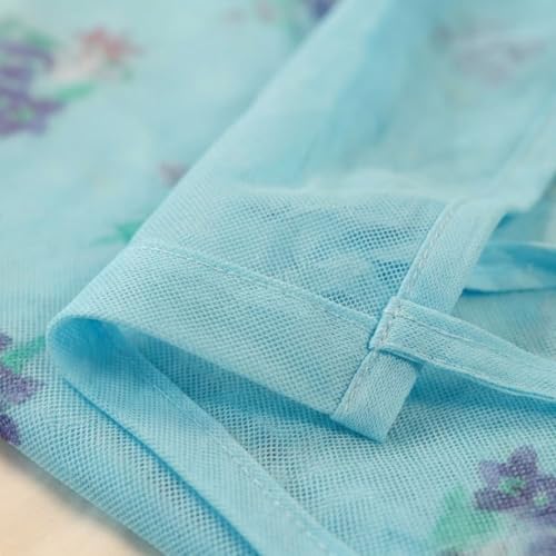 Image of Mosquito Net for King Size Bed - Foldable Square Mosquito Net Double Bed | Mosquito Net for Queen Size Bed | Floral Printed with Base Cloth Mosquitoes Net Sukun Wali Neend (6.5 x 6.5ft, Blue)