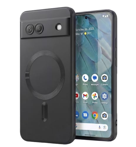 Image of amazon basics Premium Mag-Safe Case for Google Pixel 7A | Shockproof & Anti-Scratch Cover | Soft Silicone with Wireless Charging | Camera Lens Guard - Black
