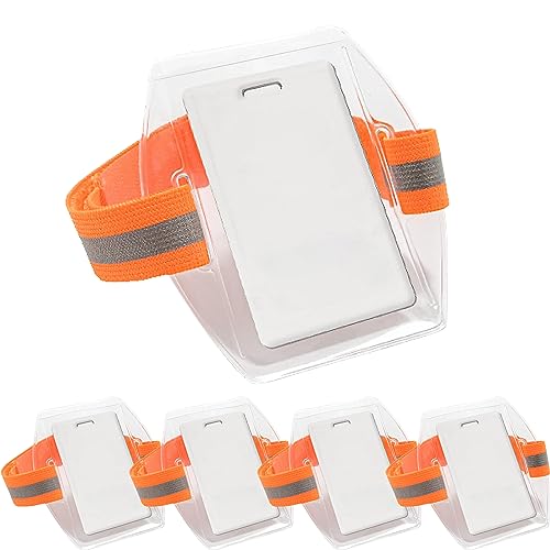 YHNTGB 5 Pcs Orange Arm Badge Holder with Reflective Strip Adjustable Strap