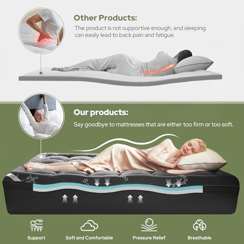 Image of BEDLORE 4 Inch Memory Foam Mattress Topper Twin XL for College Dorm Room Essentials, 2-in-1 Dual Layer Design (2 inch Gel Memory Foam + 2 inch Plush Pillow Top Cover) Mattress Topper Medium Firm(Dark Gray)