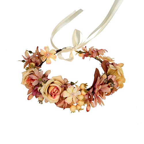 Vivivalue Floral Crown Rose Floral Headband Flower Headpiece Halo Yellow