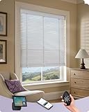 Graywind Motorized Solid Wood Blinds 90% Blackout Smart Electric Horizontal Blind Remote Rechargeable for Smart Home Office, Custom Size (Basswood White)