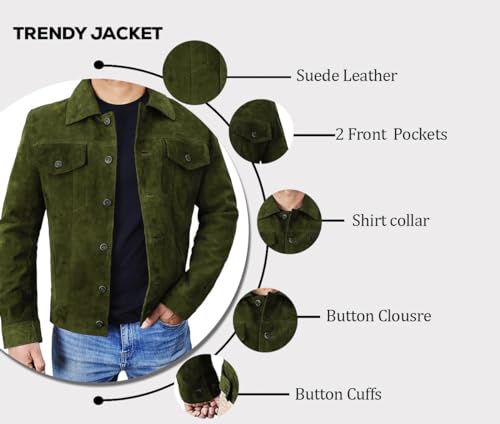 Image of Men's Suede Leather Jacket - Western Style Cowboy Trucker Leather Jackets for Adult Outerwear