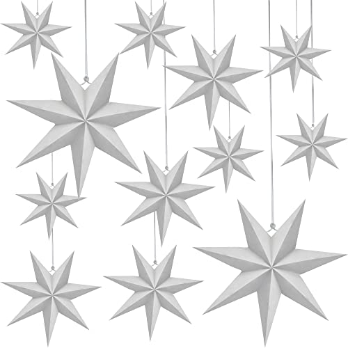 Haconba 12 Pack 3D Large Paper Star White Hanging...