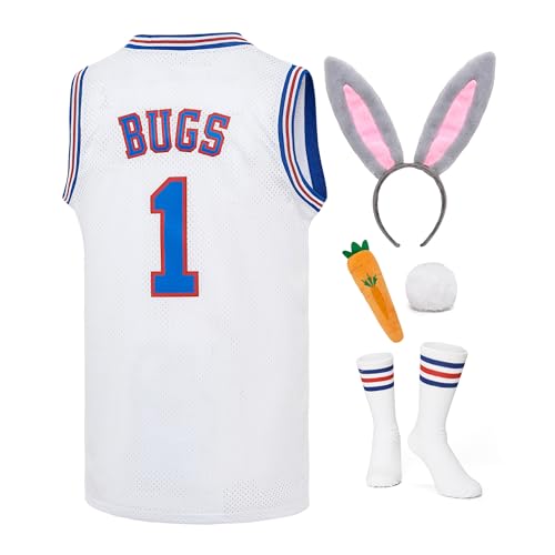 GUCILV Mens Bugs #1 Halloween Bunny Costume 90s Sports Space Movie Jersey #1 White XL