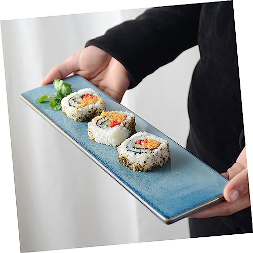 Plato rectangular de cerámica azul Zerodeko para sushi miniatura 3