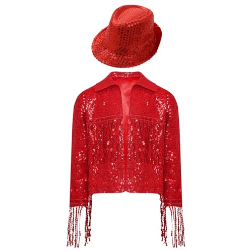 Children Girls Cropped Jacket Modern Hip-hop Jazz Street Dance Tops Sequins Bolero Shrug Cardigan3