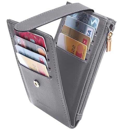 Image of Chelmon Women's RFID Slim Card Holder Wallet | Thin Bifold Multi Card Case with Zipper Coin Pocket Purse for Women(Light Grey Smooth)