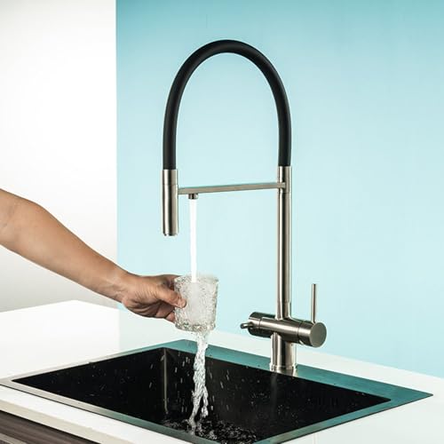 Grifo de Cocina Fregadero de 3 Vias Acero Inoxidable Giratorio Grifo Osmosis 3 Vias-Cepillado