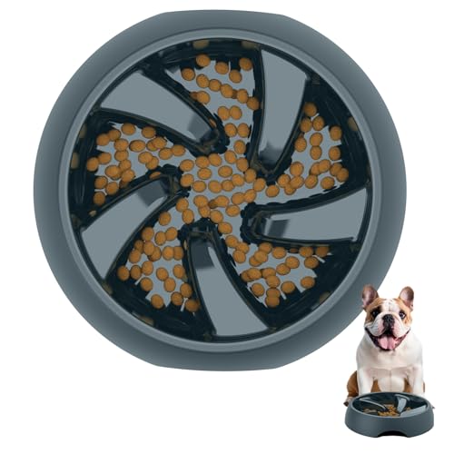 Slow Feeder Dog Bowls Bulldogs Medium Breed 2 Cup, Flat Face Large Frenchie English Bulldog Slow Feeder Bowl Short Snout, Shallow Slow Eating Maze for Fast Eater,BPA Free (Blue Gray)