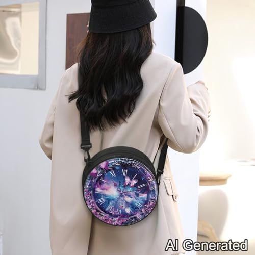 Image of Women Novelty Round Clock Shape Zippered Clock Purses for Women Tote Handbag Shoulder Bag, Gift for Mom Girlfriend