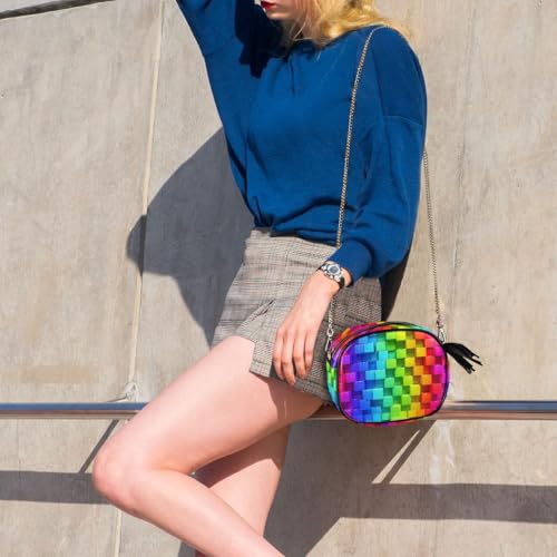 Image of ALAZA Women's Rainbow of Colorful Boxes Cross Body Bag Chain Shoulder Handbag Purse with Tassel