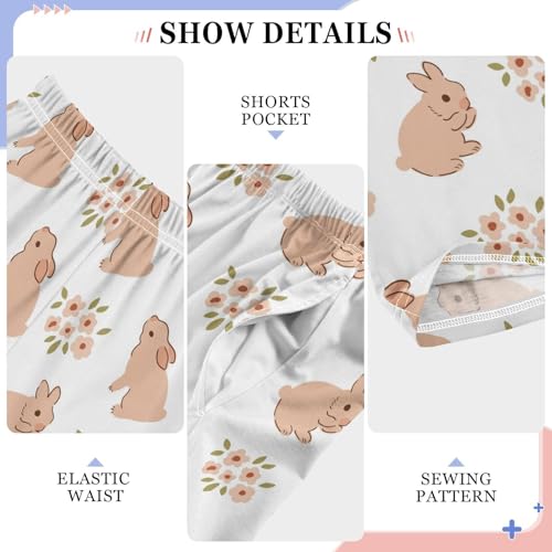 Bunny Wildflowers Boys Long Pants Soft Trousers Elastic Waist Kids Lounge Bottoms with Pockets S-XL4