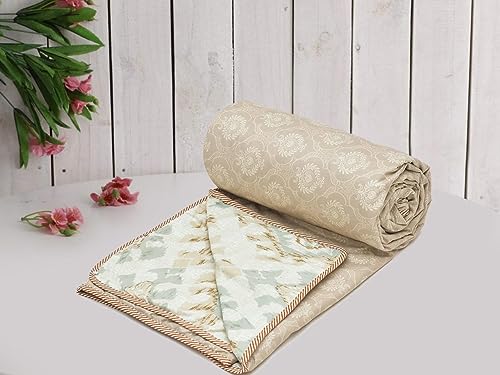 COZY FURNISH Super Soft Brushed Microfiber Cotton 3 Layer Breathable Single Dohar Lightweight Warm Bed Dohar 84X96(Inches) 213X243(CM) Flannel Dohar Throws for Bed(Beige)
