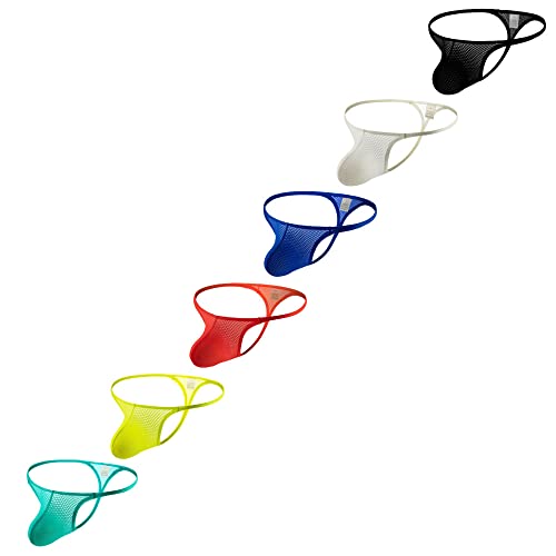 Gogobear Men's Low Waist Thin Waistband Mesh Fluorescent Sexy Thong Comfortable Pouch G-String Underwear