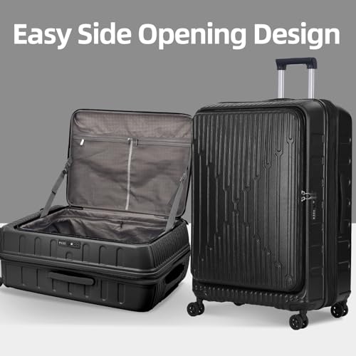 Image of Kaleenie 29 Inch Luggage with Expansion & Side Opening Design, 50 * 31(35)*76cm, 117L~133L Ligthweight ABS+PC Hardshell Checked Suitcase, TSA Lock & YKK Zipper with HINOMOTO 360 Wheels, Black