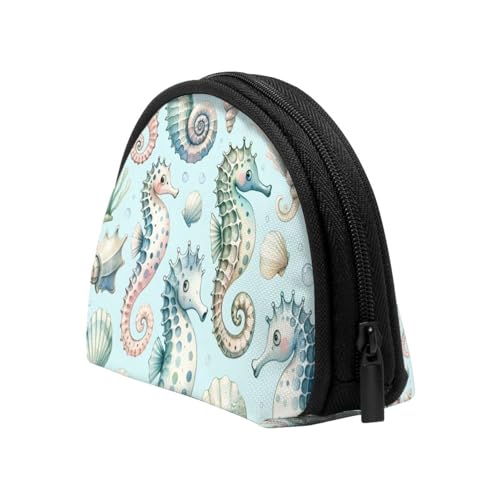 Portable Coin Purse Seahorse-Seashells Mini Zippered Money Pouch Card Holder4