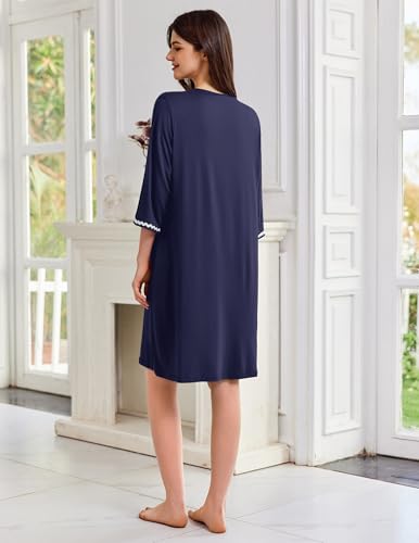Image of Ekouaer Zipper Robes for Women 3 /4 Sleeves Lightweight House Coat Zip Up Bathrobe Soft Nightgown with Pockets S-3XL