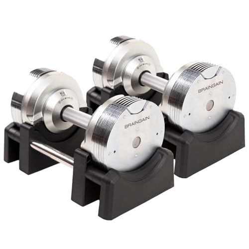 BRAINGAIN Verstellbare Hanteln - 23.5kg, 32.5kg, 41.5kg - Chrom/Schwarz -...