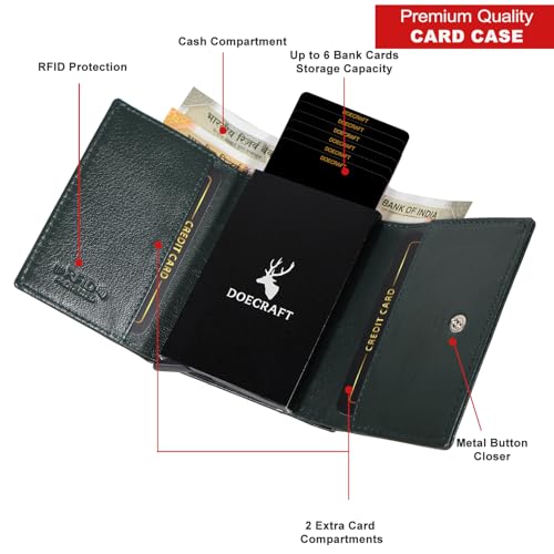 Image of Men's Genuine Leather RFID Wallet | Premium Slim Red Wallet for Men with Deer 3D Print | 8 Card Slots Secure and Durable Design | Casual Stylish | Formal & Gifting Use, Black (Green)