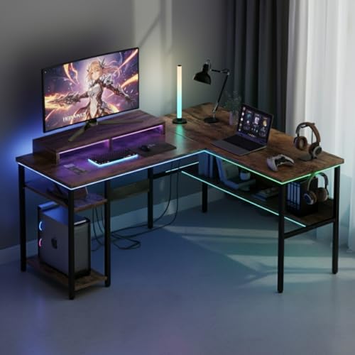 Image of TEKAVO Daino L Shaped Computer Table with CPU Storage | Corner Office Work Desk with bottm Shelf | Office Table for Work | Brown Color