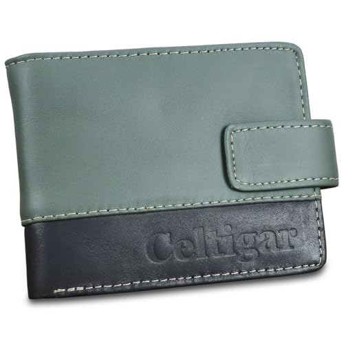 Carteira Masculina De Couro Legítimo RG CNH Cartões Moedas Antifurto Bloqueio RFID - 273-00 (Verde - Preto - Couro CBCF)