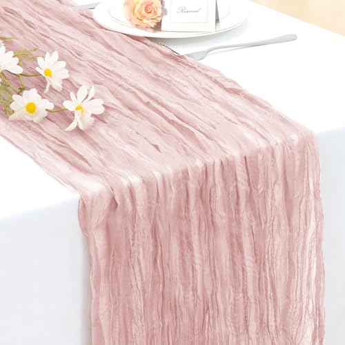 INVGEEXI 1 Pack Dusty Pink Cheesecloth Table Runner 35" x 120"