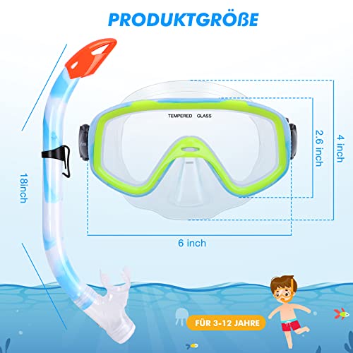Foto von Kinder Schnorchelset Schnorcheln Taucherbrille mit 180° Panorama Sichtfeld Tauchmaske Schnorchelmaske Tauchen Set wasserdichte Schnorchelbrillen für Junge Mädchen (Blau mit gelb)