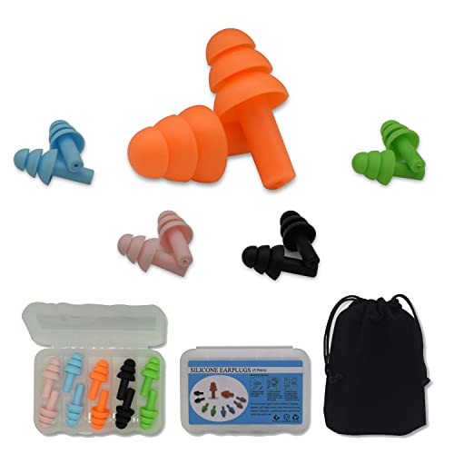 10 Paar Ohrstöpsel für Schlaf, weiche Silikon wiederverwendbare Ohrstöpsel für Geräuschunterdrückung mit Hüllen Tasche für Schwimmen Gehörschutz Reisen Schnarchen Cover