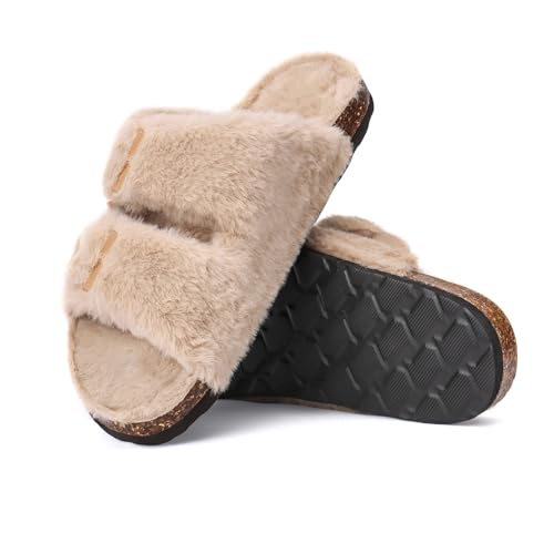 Rainlin Fuzzy Slippers Women Comfort Fluffy Slides Open Toe Indoor House Shoes4