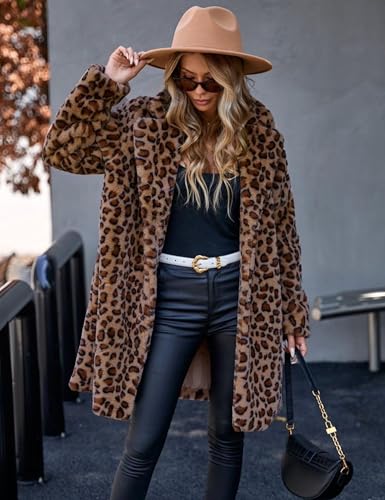 Women's Faux Fur Coat Teddy Fuzzy Fleece Open Front Cardigan Elegant Lapel Collar Long Sleeve Longline Loose Jacket4