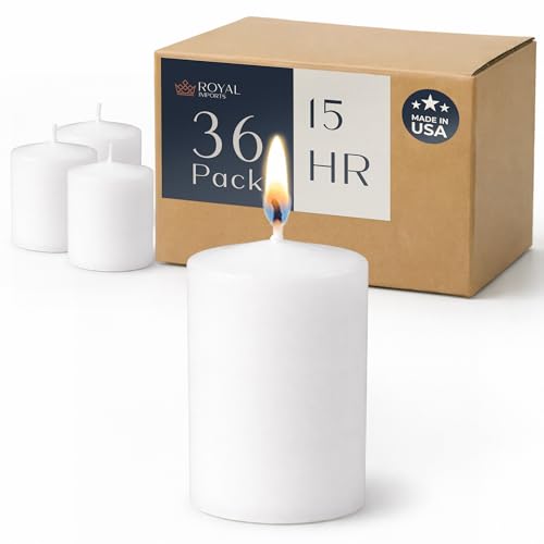 Image of Royal Imports White Votive Candles Unscented Candles for Wedding Centerpieces Pack of 36 Dripless Wax for Parties, Aromatherapy, Devotional, Home Decor, Spas & Holiday Gifts