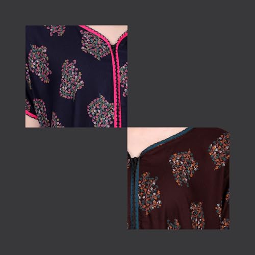 Image of Women's Alpine Botanical Leaves Print Maxi Nightgown with Pocket