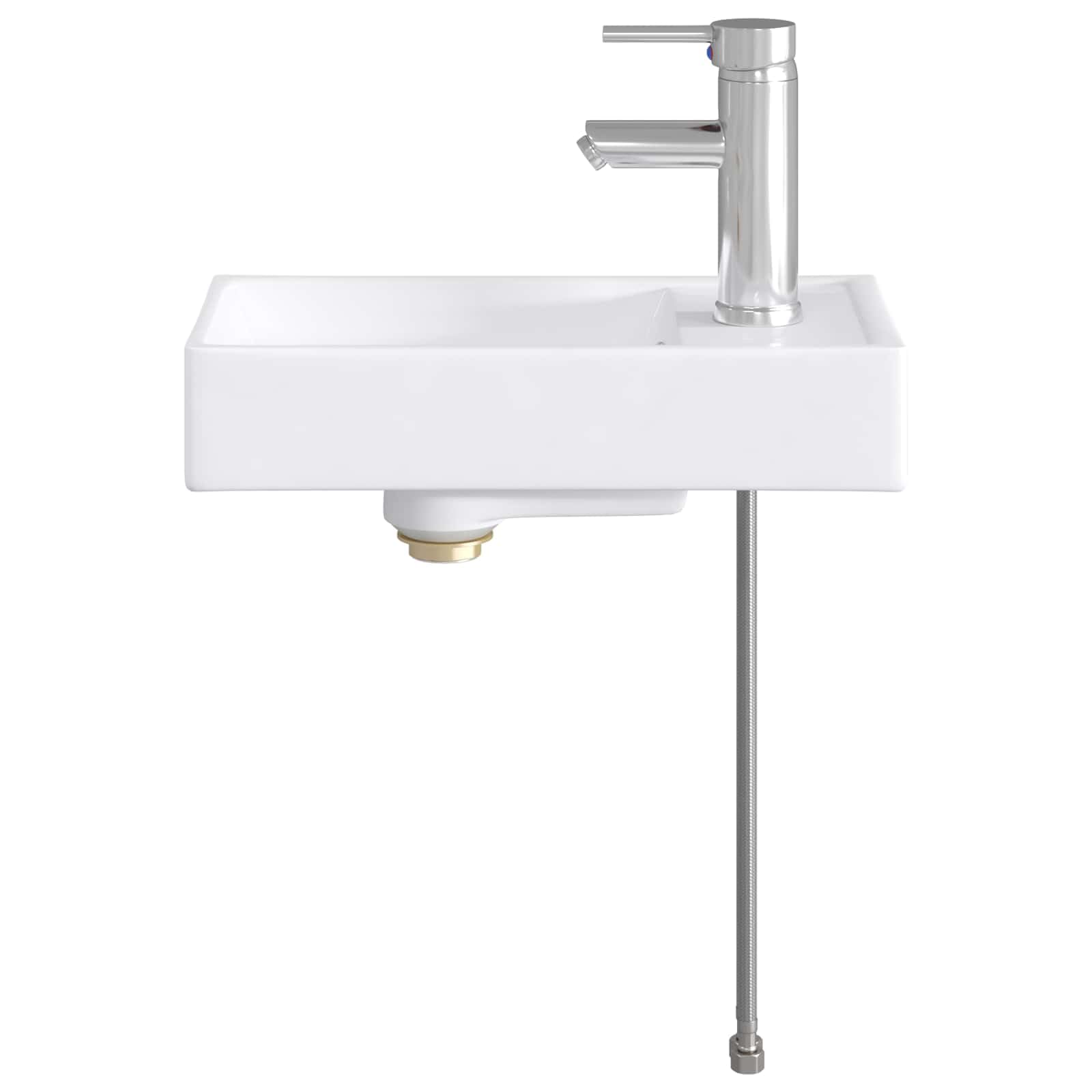 Waschbecken Badezimmer Chrom 40,5 x 22,5 x 11,5 cm Metall Waschtisch mit Wasserhahn und Ablaufgarnitur, kleines Handwaschbecken für Gäste-WC und Moderne Bäder