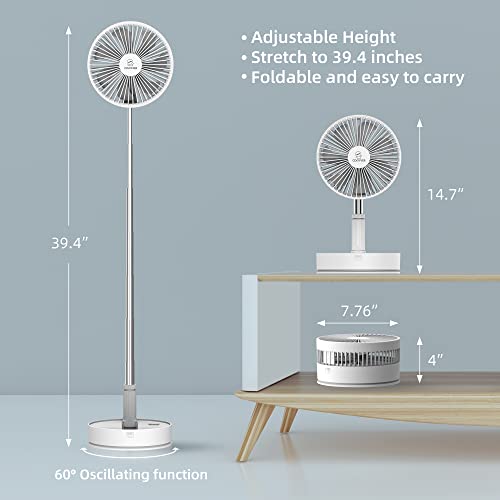 Cordless Foldable Portable Fan,Rechargeable 7200Mah Battery Operated Table Desk Fan,Remote Control Floor Standing Fan,Oscillating Fan,Usb Pedestal Fan For Bedroom,Office Travel Camping Outdoor 7.8" #TOP1