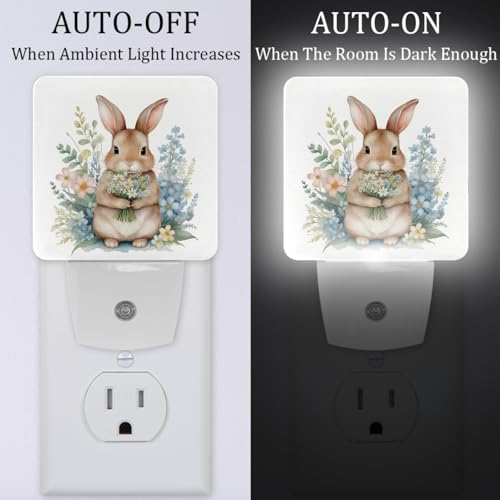 Image of NEWzone Easter Rabbit Night Light [2 Pack], Plug in Wall Led Night Lights Decor for Boys Girls Room, Dusk to Dawn Sensor Wall Lamp for Stairway /Bedroom /Kitchen /Nursery Room