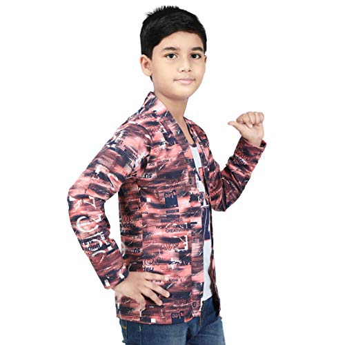 Image of Boy's Full Sleeve Cotton White Printed T-Shirt with Yellow Jacket Shrug Look Smart and Comfortable for Any Casual and Festive Purpose