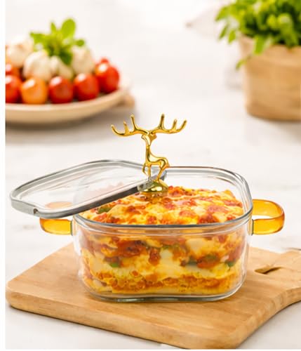 Image of bellemax 1pcs Set of 1500 ml Each Casserole with Glass lid Microwave Oven Safe Serving Bowl Tempered Glass, for Rice and Boiling Food Multipurpose (BM-01)