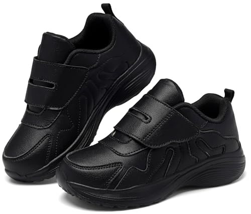 Boys Sneakers Little Girls Running Shoes Lightweight Low Top Flats Casual Kids School Shoes All Black 34