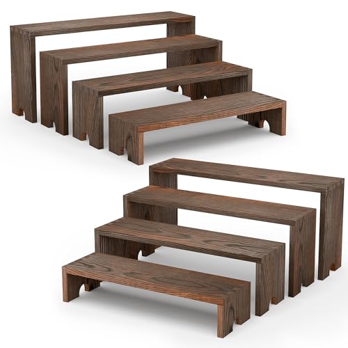 Nyamofly 2 Set Wooden Cupcake Stand for Decor 4 Tiered Stackable Display Risers Farmhouse Decor Wood Dessert Table Display Set for Party Vendor Events Dark Brown