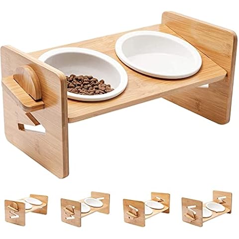 Elevated Dog Bowls,Raised Dog Bowls for Small Dogs and Cats,Adjustable Elevated Dog Cat Food and Water Bowl Stand Feeder with 2 Ceramic Raised Dog Bowls Pet Bowls with Cover