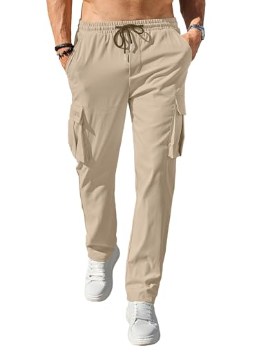 Image of Comdecevis Men's Casual Cargo Pants Workout Joggers Stretch Sweatpants Hiking Drawstring Tactical Pants with Multi Pockets