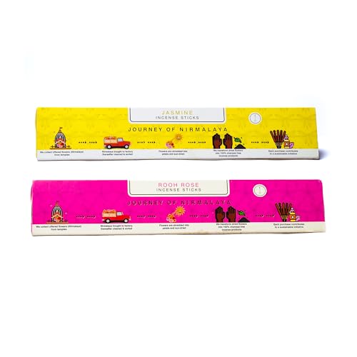 Image of Nirmalaya Rooh Rose & Jasmine Incense Sticks 80 Sticks | 100% Natural Charcoal-Free Agarbatti from Sacred Temple Flowers | Organic Handmade for Pooja, Meditation, Yoga & Aromatherapy