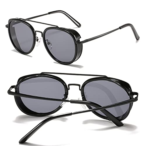 OWOISS-Round Metal Steampunk Sunglasses Women Men Driving Sun Glasses Mirror UV400 Eyewear2