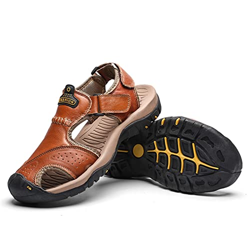 Cmadolrs Men's outdoor walking sandals, leather sports sandals, men's lightweight casual beach shoes, open-toe water sandals3
