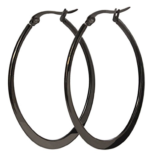 Aienid Hoop Earrings For Her Stainless Steel Black Big Circle Earrings Finished Back Finding 29.8X47.7Mm #TOP2