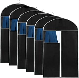 M MUNCASO 6 Pcs Clothes Cover Breathable Suit Jacket Covers Protector Bag with Clear Window and Zipper, Non-Woven Coat Bags Long Dress Garment Cover for Suit, Coat, Jacket, Dress(6pcs 100x60cm, Black)